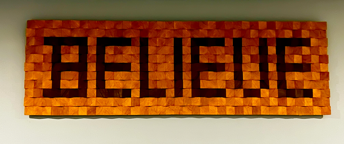 "BELIEVE" Mixed Hardwood Rectangle Wall Art